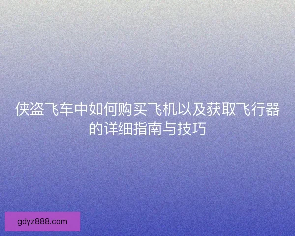 侠盗飞车中如何购买飞机以及获取飞行器的详细指南与技巧