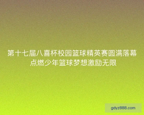 第十七届八喜杯校园篮球精英赛圆满落幕 点燃少年篮球梦想激励无限